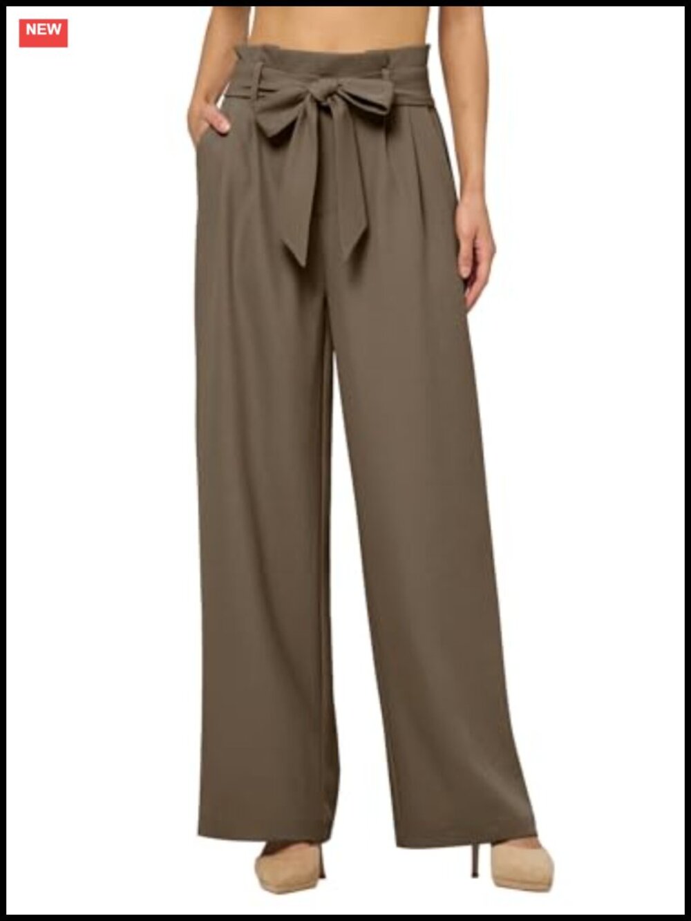 High Waisted Wide Leg Palazzo Trousers with Belt & Pockets